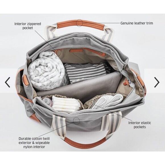 NWT Pottery Barn Classic Diaper Bag Tote Canvas Leather Embroidered “T” Monogram - Picture 6 of 16